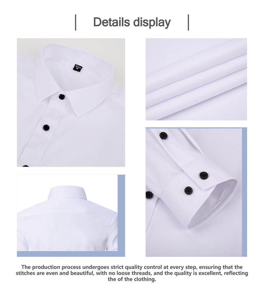 Men's White Four-Way Stretch Wrinkle-Resistant Long Sleeve Shirt - Formal and Casual Plus Size