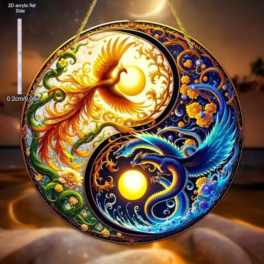 Fantastical Yin Yang Animal Light Catcher Round Acrylic, Novelty Home Decor, Perfect Durable for Bedroom, Store, Office, Kitchen, for Wall Decoration
