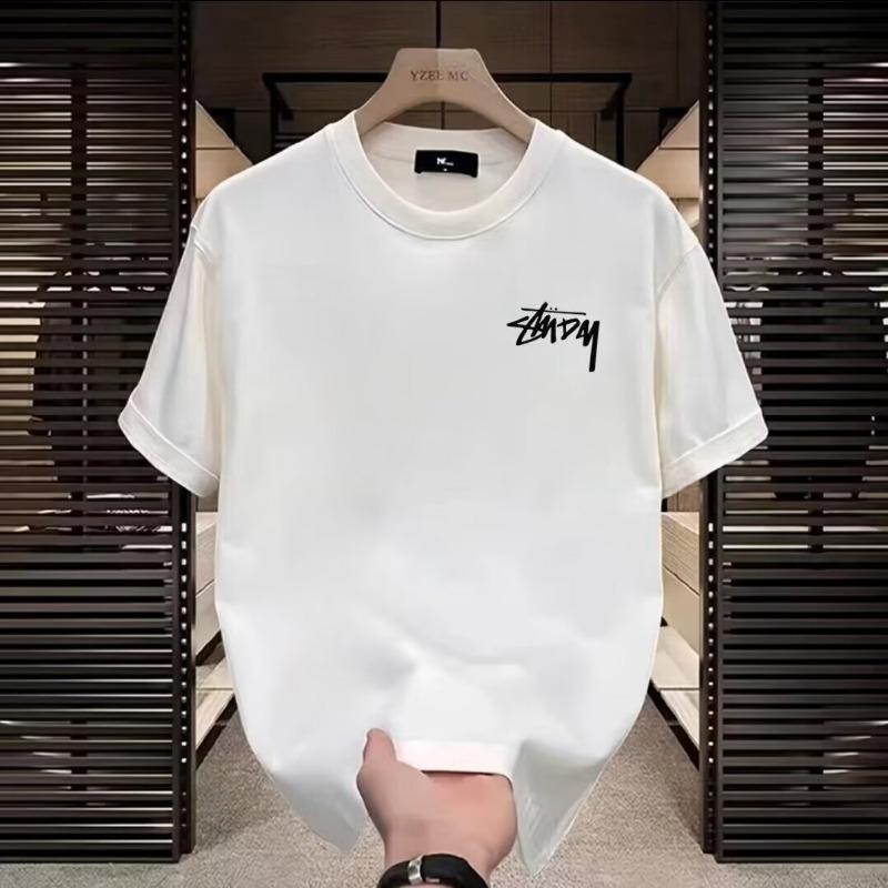 Camiseta casual de manga corta con estampado, de algodón pesado, holgada y moderna, para hombre