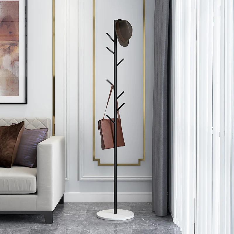 Iron Floor Coat Rack with Marble Accent - Elegant Bedroom Furniture, Storage for Clothes, Caps & Accessories, Metal Shelf