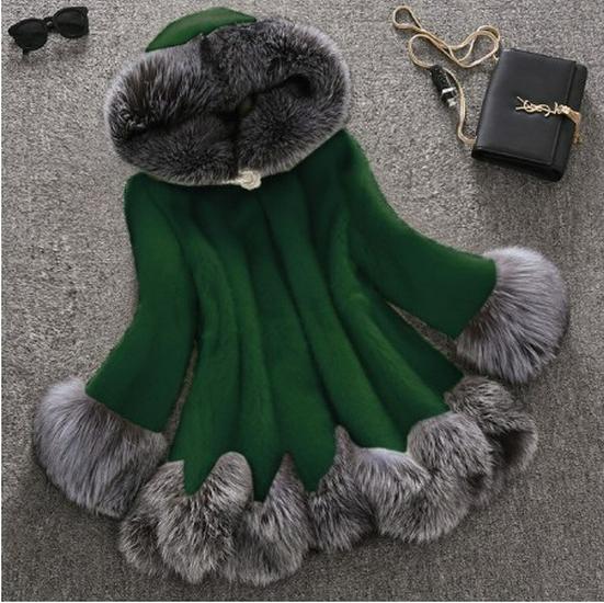 

Полушубок из искусственного меха: Женская куртка из норки и лисы с воротником, Осень/Зима 2025 XL зелёный