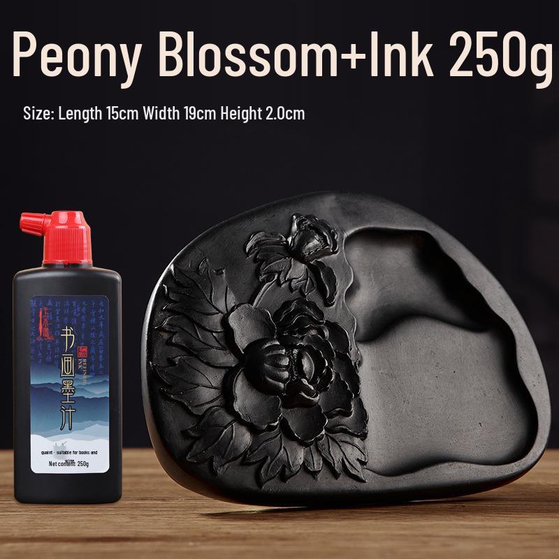 Chengni Inkstone Calligraphy Set: Natural Raw Stone Ink Stick, Duan & She Inkstones, Calligraphy Brush, and Ink Block for Grinding.