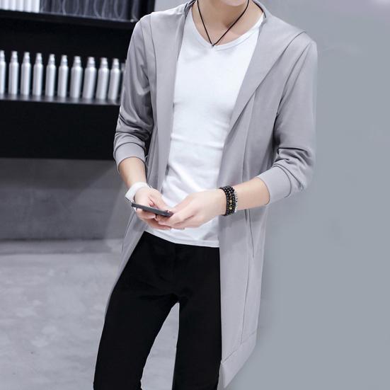 Men Trench Windbreaker Large Neckline Solid Color Slim Mid-length Draping Overcoat Outwear Cloak Streetwear