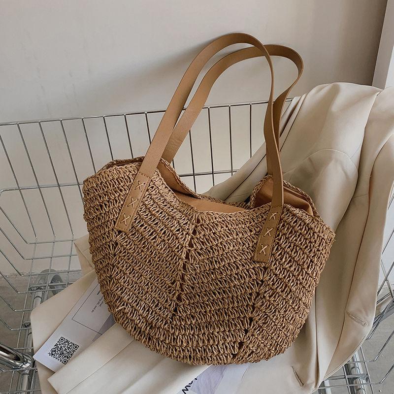 Summer Straw Bag for Women Seaside Vacation Beach Woven Bag Large Capacity Shoulder Tote Bag