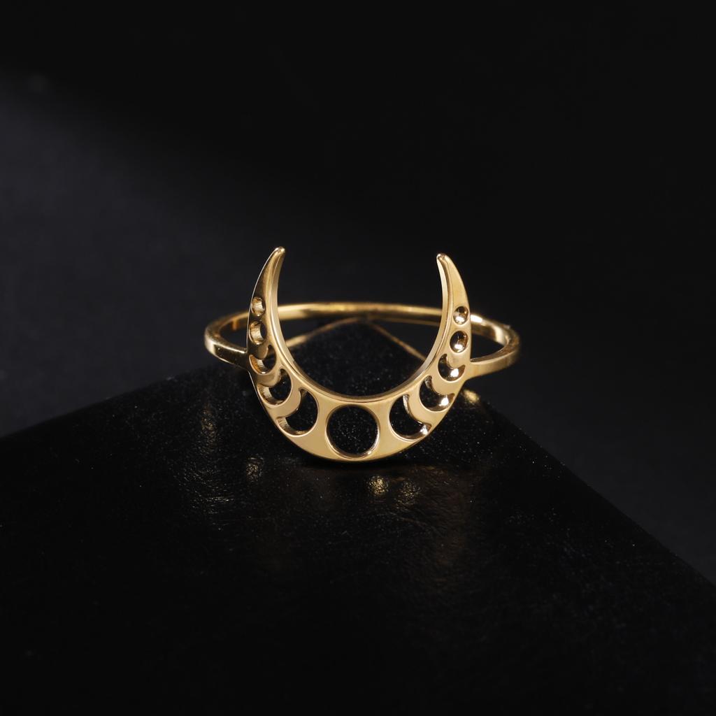 Teamer Moon Phase Ring Stainless Steel Jewelry for Women Men Gold Color Casual Party Pentagram Accessories Amulet Gift 2026
