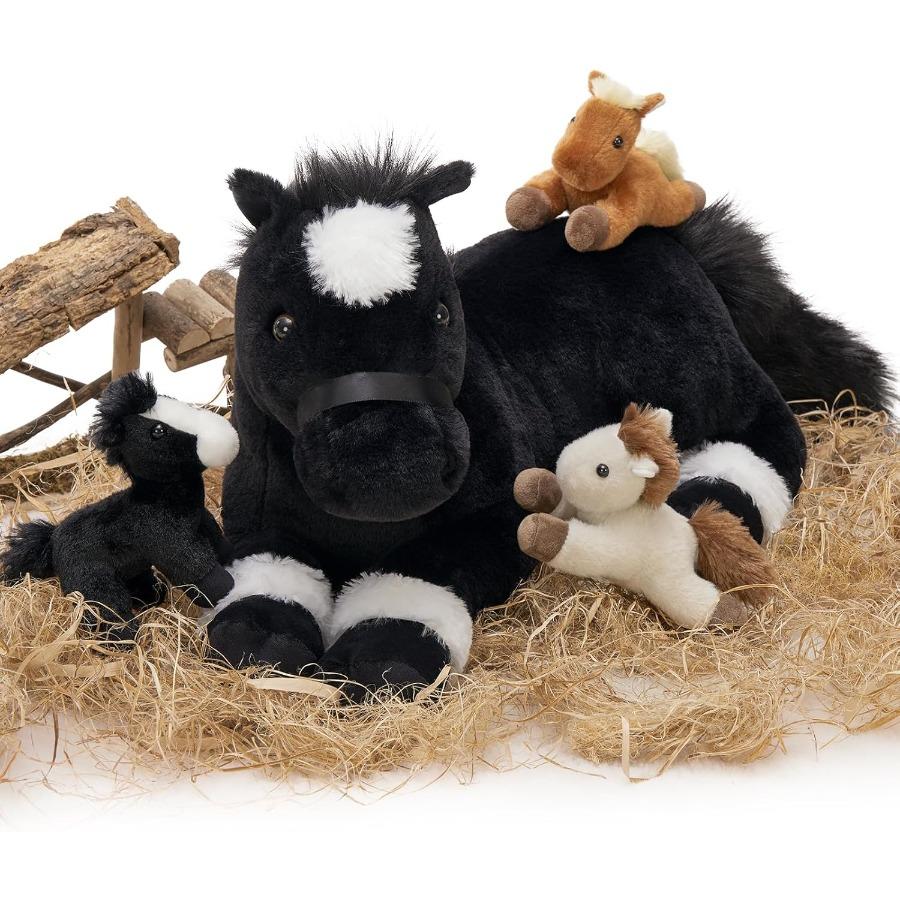 

4Pcs 18 inch Large Black Pony Plush Stuffed Animal Soft Pillow Toy for Boys Girls Baby Pony Included United States
