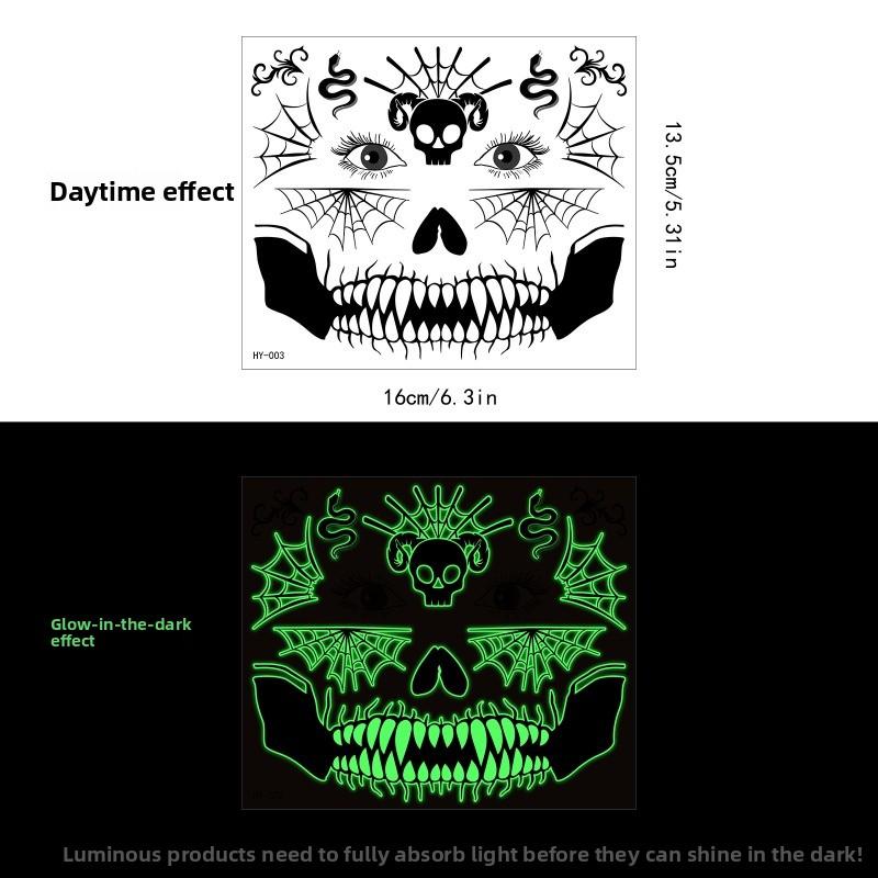 Mary Funny Halloween Horror Mouth Luminous Tattoo Sticker, Face Sticker, Three-dimensional Spider Scar Waterproof
