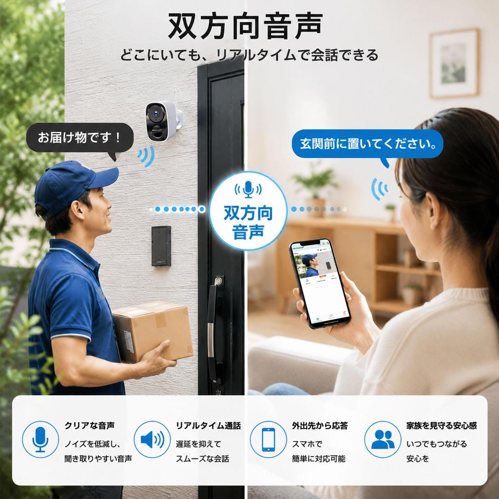 Telecamera di Sicurezza Wireless di Nuova Generazione Dual Compatible con Audio e Luce IP66 Registrazione Lunga Smartphone 2K Notturna Infrarossi Alexa Interno