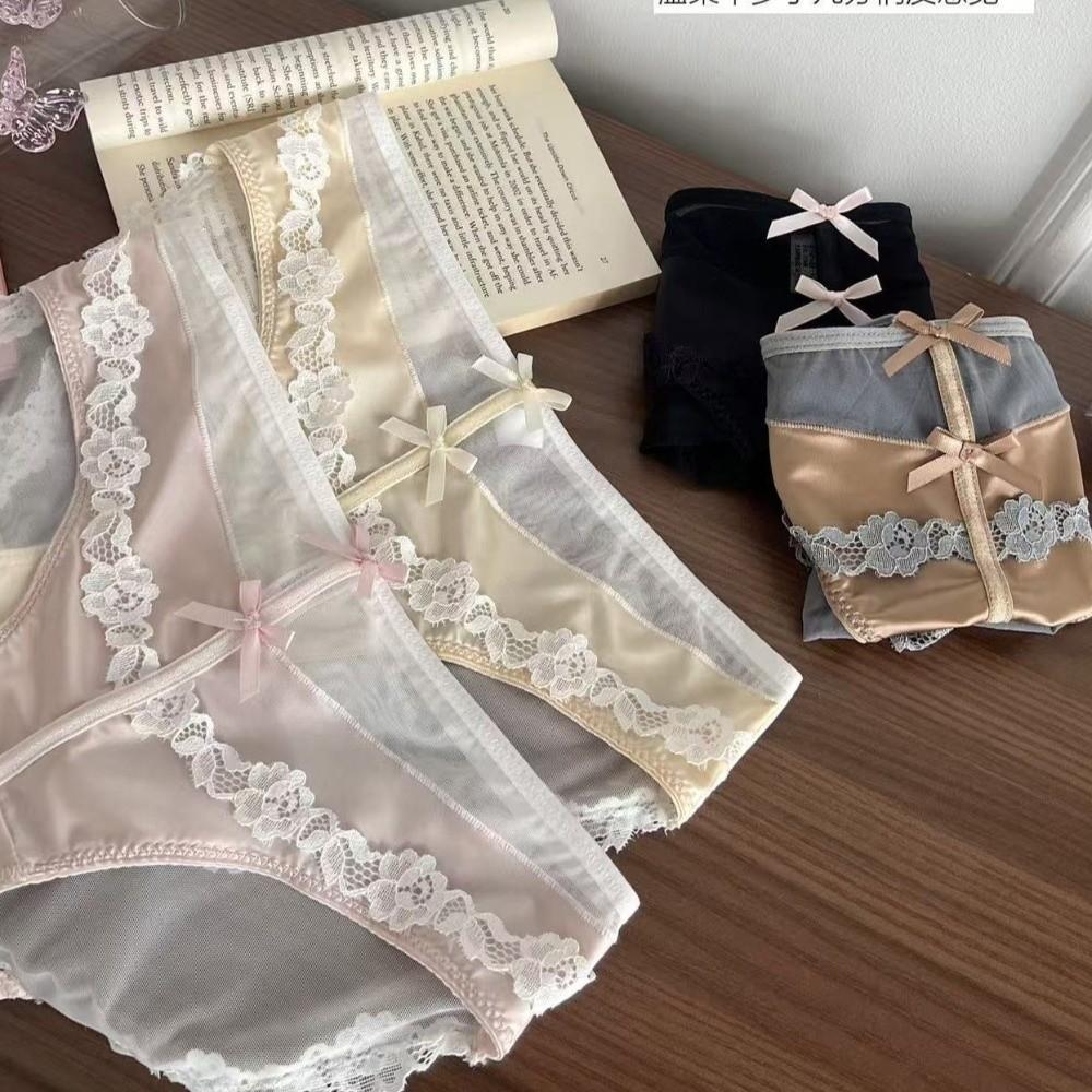 Bow Lace Flower Panties Transparent Mesh Lace Briefs Lingerie Underwear for Women  Comfortable