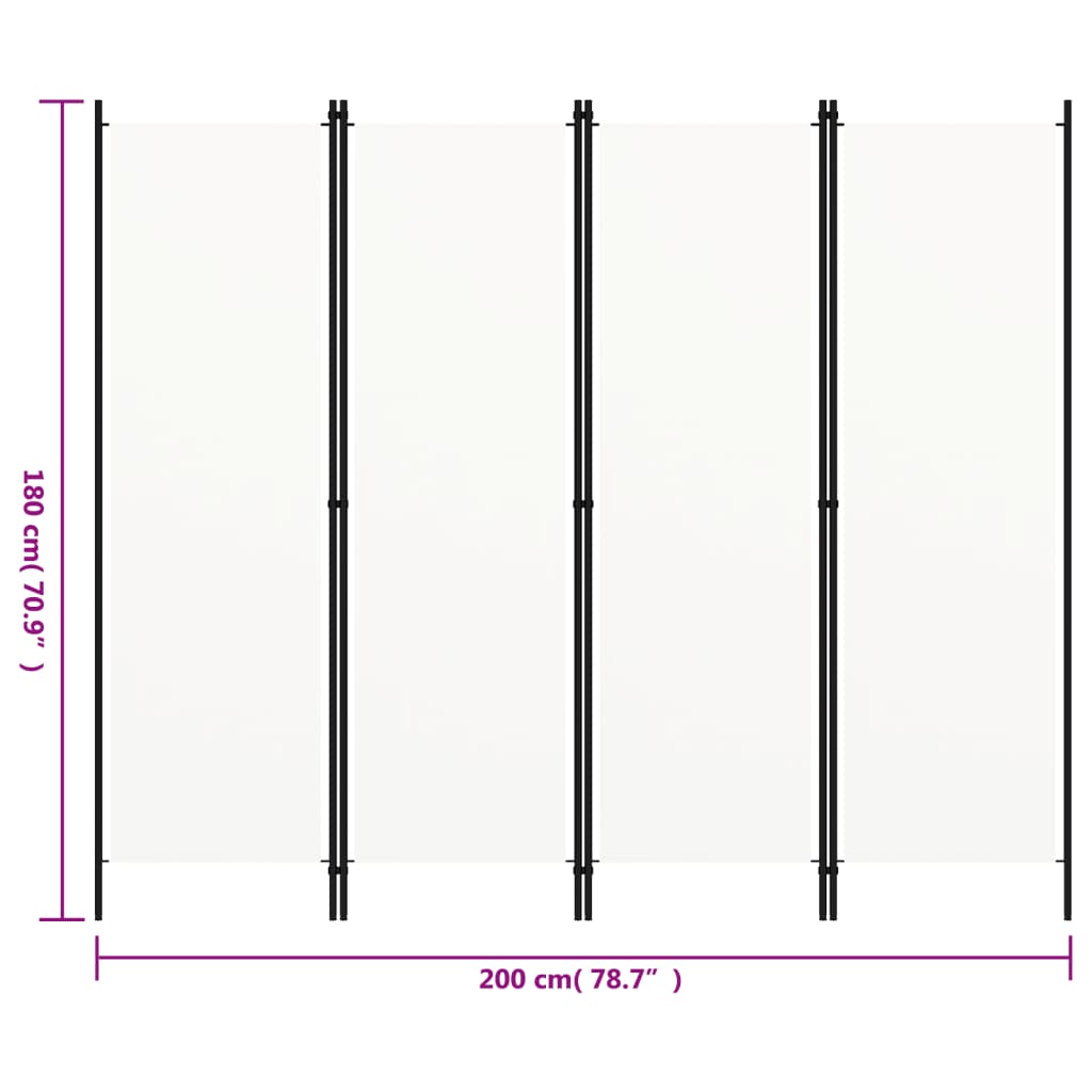 4 Piece Room Divider White 200 X 180 Cm