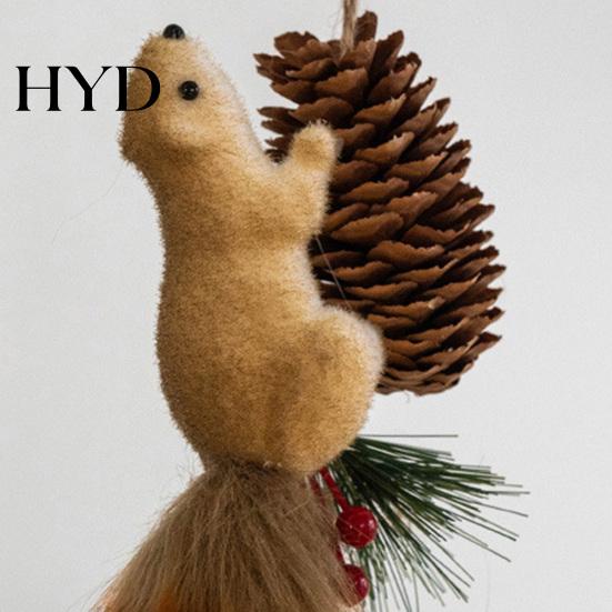 Rustic Holiday Decorations Forest Animal Christmas Ornaments Fluffy Faux Fur Squirrel Decor Winter Woodland with Hanging Rope 3D Tree Wall