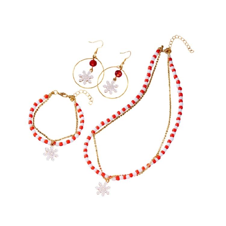 

Holiday Bead Necklace Bracelet Earrings Set Allergy Proof Millefiori Beads Christmas Gift For Women Party Accessories красный