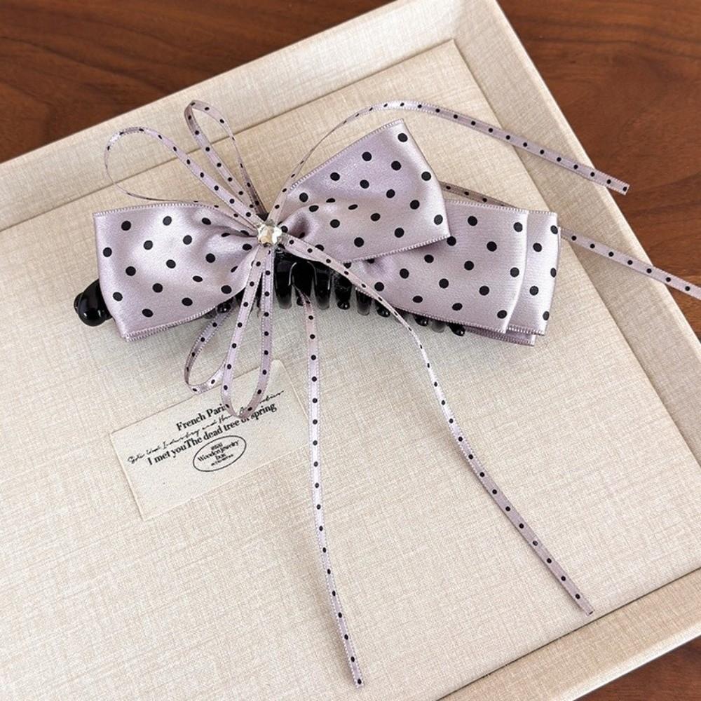 Sweet Polka Dot Bow Hair Clip Cloth Sweet Hair Accessories Elegant Ribbon Banana Clip  School