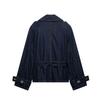 Womens Short Denim Trench Coat French Blue Belt Wide Leg High Waist Design Casual Wear