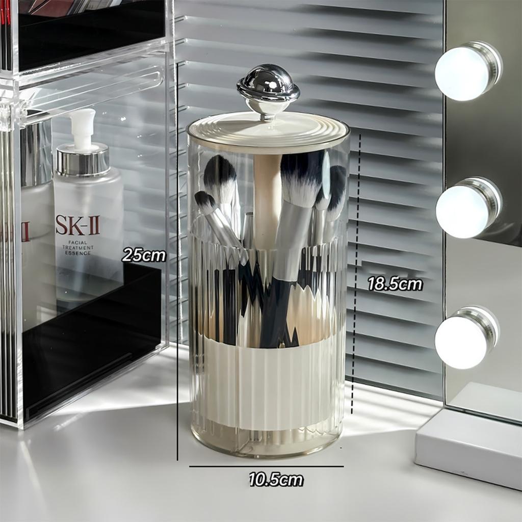 Upgraded Press-Pop Makeup Brush Holder One-Touch Open Dustproof Organizer With Clear Lid For Vanity Desktop Bathroom 2 Colors