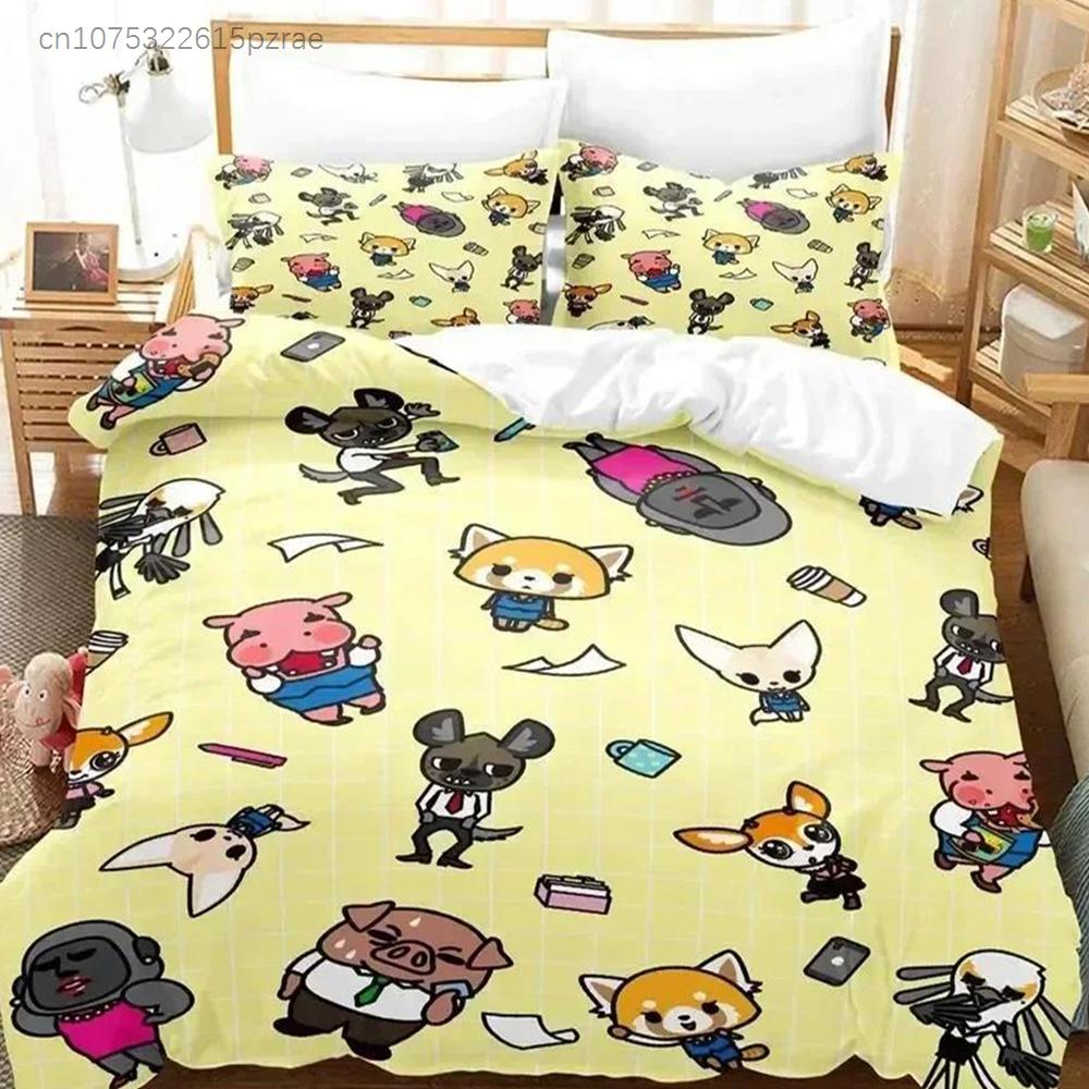 3D Print Anime Aggretsuko Bedding Set Duvet Cover Bed Set Quilt Cover Pillowcase Comforter King Queen Size Boys Adult Bedding