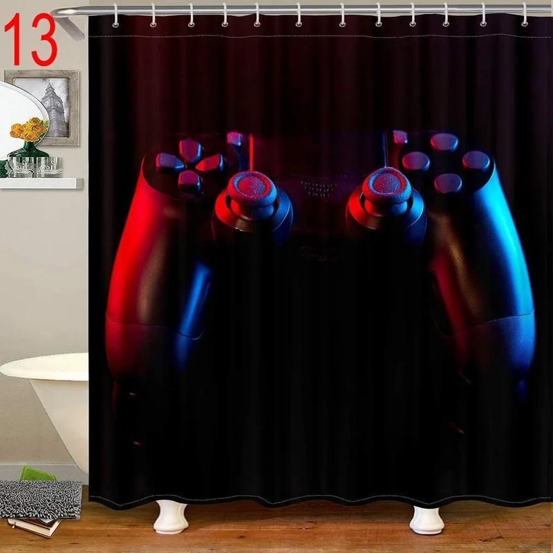 Funny Gamer Shower Curtain Classic Video Gaming Device Modern Cloth Polyester Fabric Waterproof Bathroom Decor with 12 Hooks