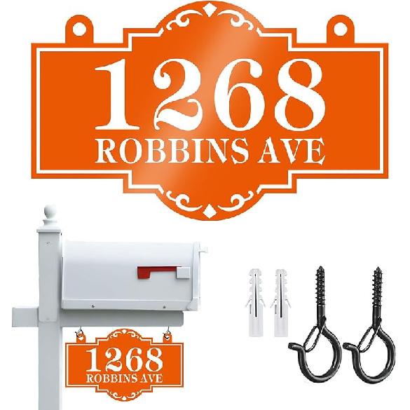 Hanging Address Sign Plaque - Personalized House Number Sign Plaque,House Address Numbers for Outside Mailbox,Lamp Post,Light Post,Metal Reflective