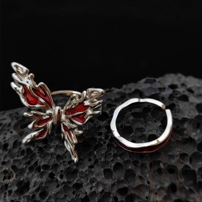 Korean Drop Glaze Ring for Women Shining Butterfly Open Rings Vintage Geometric Y2K Trend Fashion Finger Jewelry