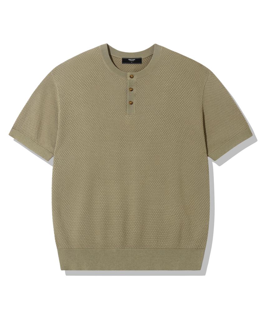 TRILLION Pineapple Henley Neck Short Sleeve Knit_Khaki