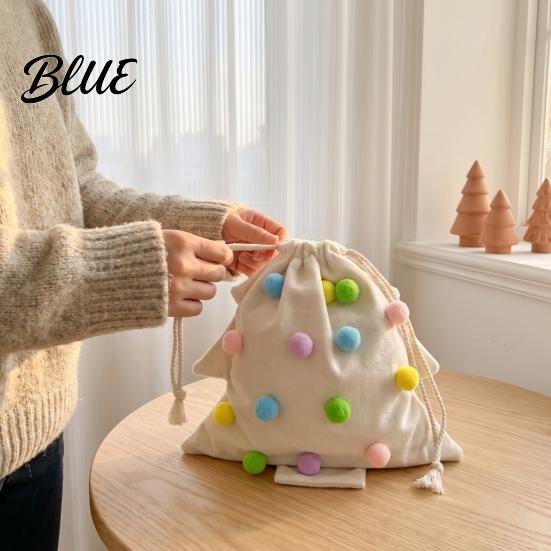 Seasonal Hanging Tree Small Trinket Bag Plush Drawstring Gift Accents Christmas Pom Bell Bags