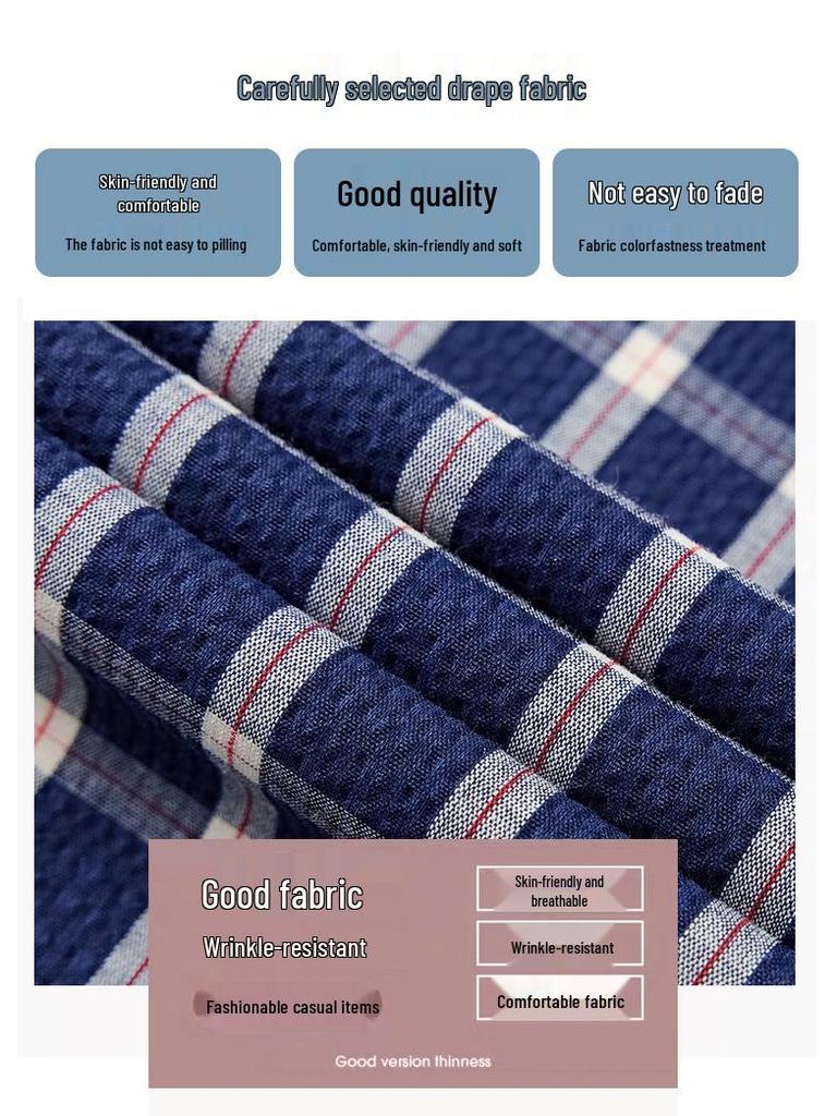 Women's Blue Plaid High-Waist Wide-Leg Summer Pants: New 2026 Fashion, Casual, Floor-Length Drape Design.