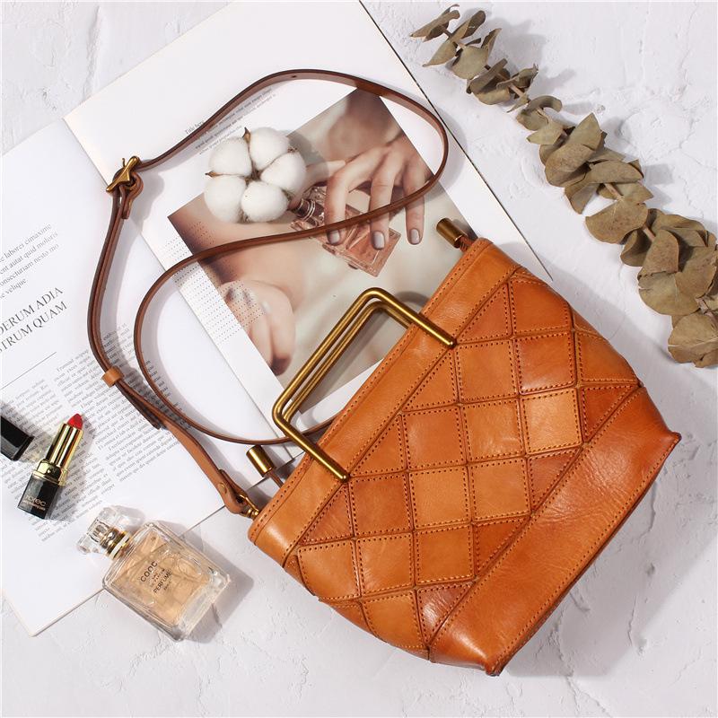 

Johnature модная пригородная женская сумка винтажная натуральная кожа плед сшитая натуральная яловая кожа сумки на плечо и через плечо коричневый