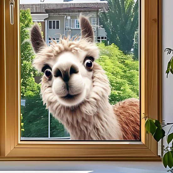 Peeping Alpaca Window Cling Removable Rooster Ostrich Dog Static Glass Sticker Waterproof PVC Animal Window Decoration Decal