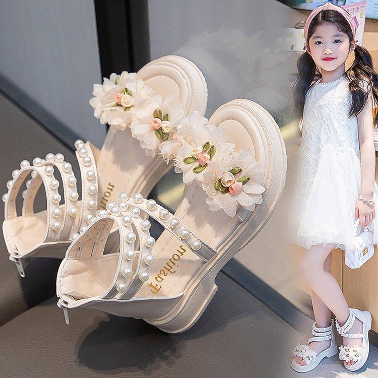 Girls sandals summer 2025 new soft-soled open-toed cute princess shoes medium and large children little girls students beach shoes