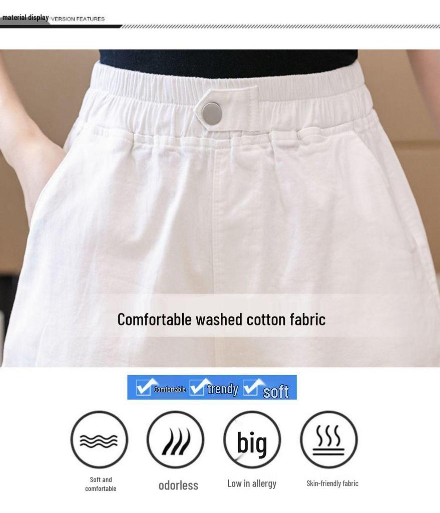Women's High Waist Pure Cotton Washed Shorts - Summer 2026 Korean Style, Casual, Slimming, Wide Leg, Loose Fit, Four-Point Length.