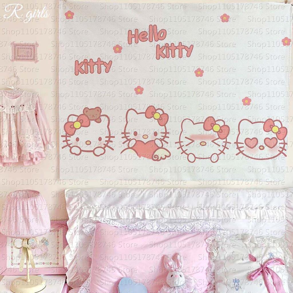 Sanrio Hello Kitty Cartoon Printed Tapestry Cute Cartoon Style Fantasy Background Home Decoration Girls Heart Printed Tapestry