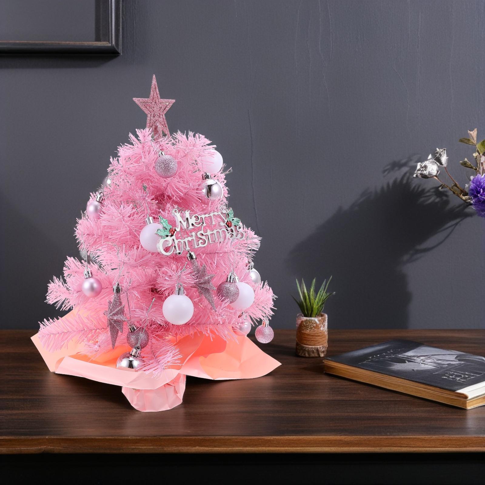 

1pcs 2Ft Mini Christmas Tree Pink Small Tabletop Artificial With Lights For Holiday Decor Indoor Desk Counter Xmas Decoration other