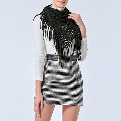 Elegant strikket trekantet skjerf i imitert kasjmir for kvinner, varmt vintersjal, ponchoer med stilige frynser