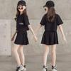 Girl's Summer Sports and Leisure Suit Middle and Older Children Solid Color Short Sleeve T-shirt + Shorts Two-piece Set