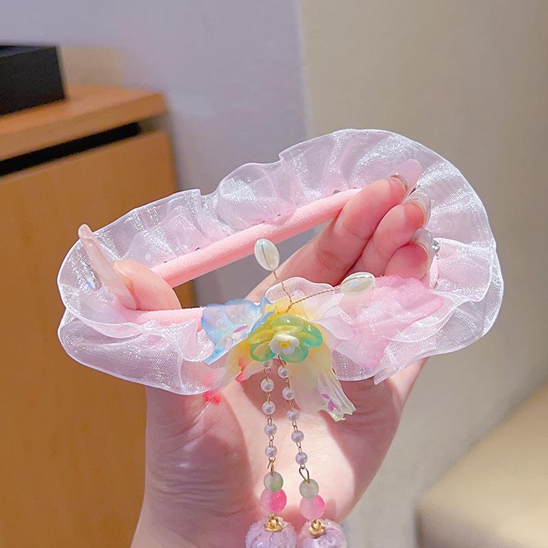 Children's Hanfu Tassel Hair Clip: Ancient Style Floral Bow Hair Tie for Girls
