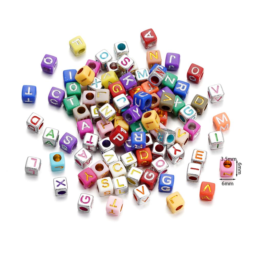 50Pcs Mixed Acrylic Square Alphabet Beads Large Hole Letter Loose Spacer Bead for Jewelry Handmade Bracelet Making Supplies
