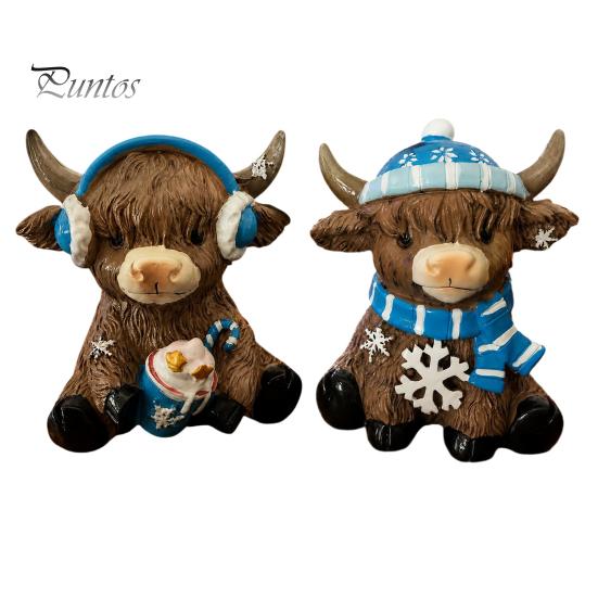 Resin Animal Statue Winter Highland Cow Figurine, Cattle for Desk Decor Decor, Shape Ornament Home Office