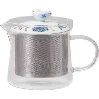 Nishikai Toki Hasami Ware Issei Toki Glass Teapot, Small, Approx. 425ml (with Super Stainless Steel Strainer), Blume Blue, Made In Japan, 20423