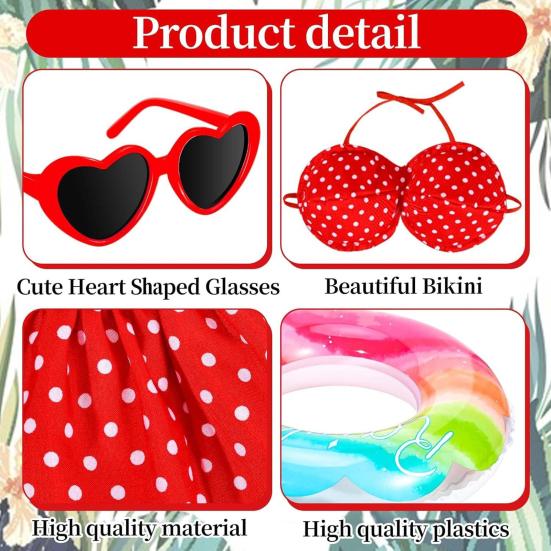 1 Set Porch Goose Outfits Outdoor Garden Lawn Yard Goose Statue Striped Shirt Red Hat Hawaii Bikini Swim Ring Holiday Party Dress-up Clothing