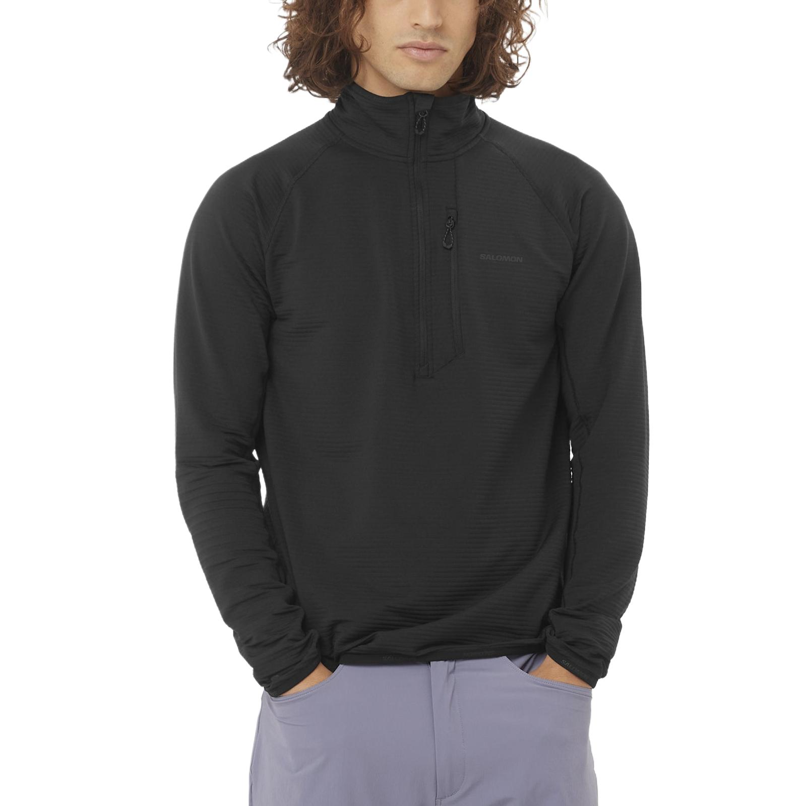 

Salomon Essential Lightwarm Comfortable Solid Color Breathable Long Sleeve Mountaineering Shirt Men tops Black C24444 M