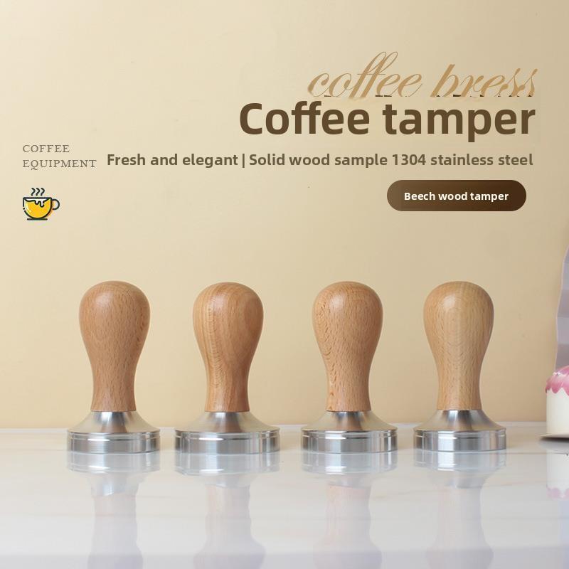Real Wood Butternut Espresso Coffee Machine Accessories Handle Powder Compactor Stainless Steel Hammer Press Coffee Tools