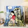 Whimsical figures with swirling patterns under a bright moonlit sky. for all seasons blanket lunch break throw gift