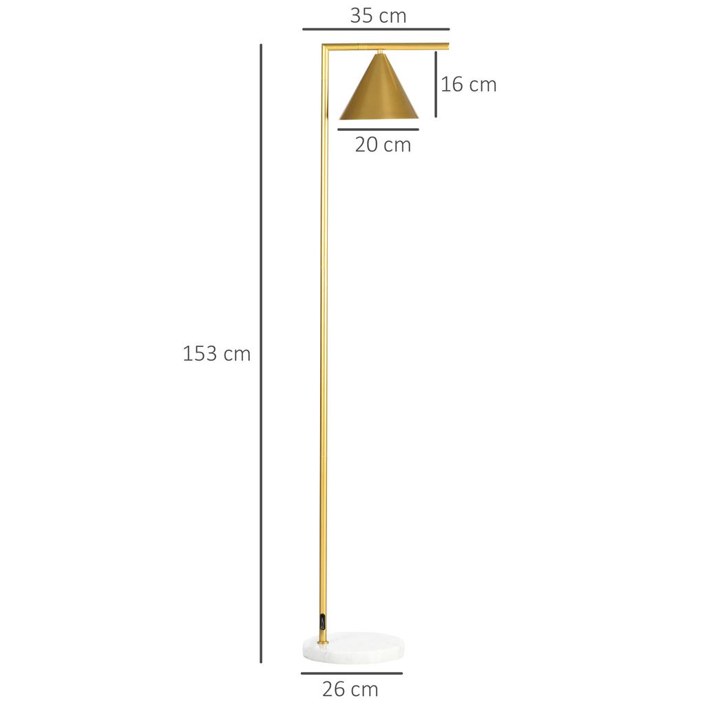 Floor Lamp for Living Room In Steel with Adjustable Conical Lampshade Marble Base 40W 35 X 26 X 153 Cm Gold