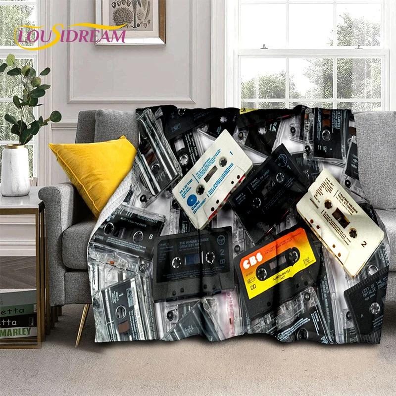 Padrão de Fita Cassete de Música Retrô Manta 3D, Manta Macia para Casa Quarto Cama Sofá Piquenique Viagem Escritório Cobertura Manta Criança