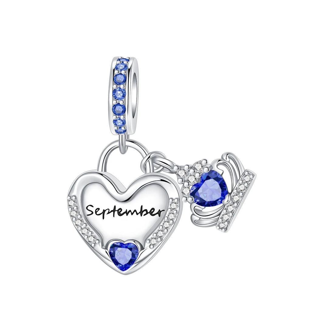 925  Silver January-December Birthday Stone Love Zircon Pendant Bead Fit Charms Necklace Bracelet Women Jewelry DIY Gift