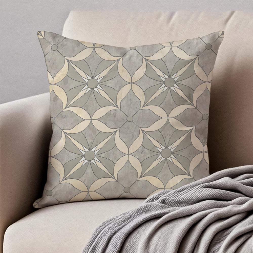 Retro Geometric mosaic tiles Cushion Cover Pillowcase Antidustmite Invisible Zipper Short Plush Sofa Cushion