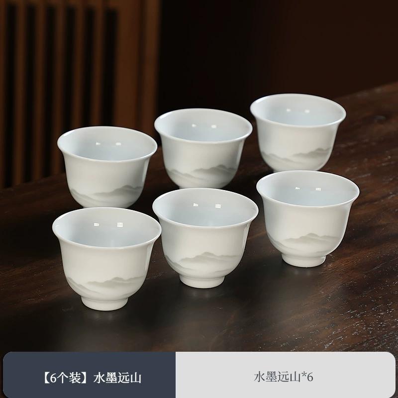 6pcs 65ml White Porcelain Tea Cup Ceramic Tea Cup Household Chinese Style Single Teaset Office Tea Cup Teaset Accessories