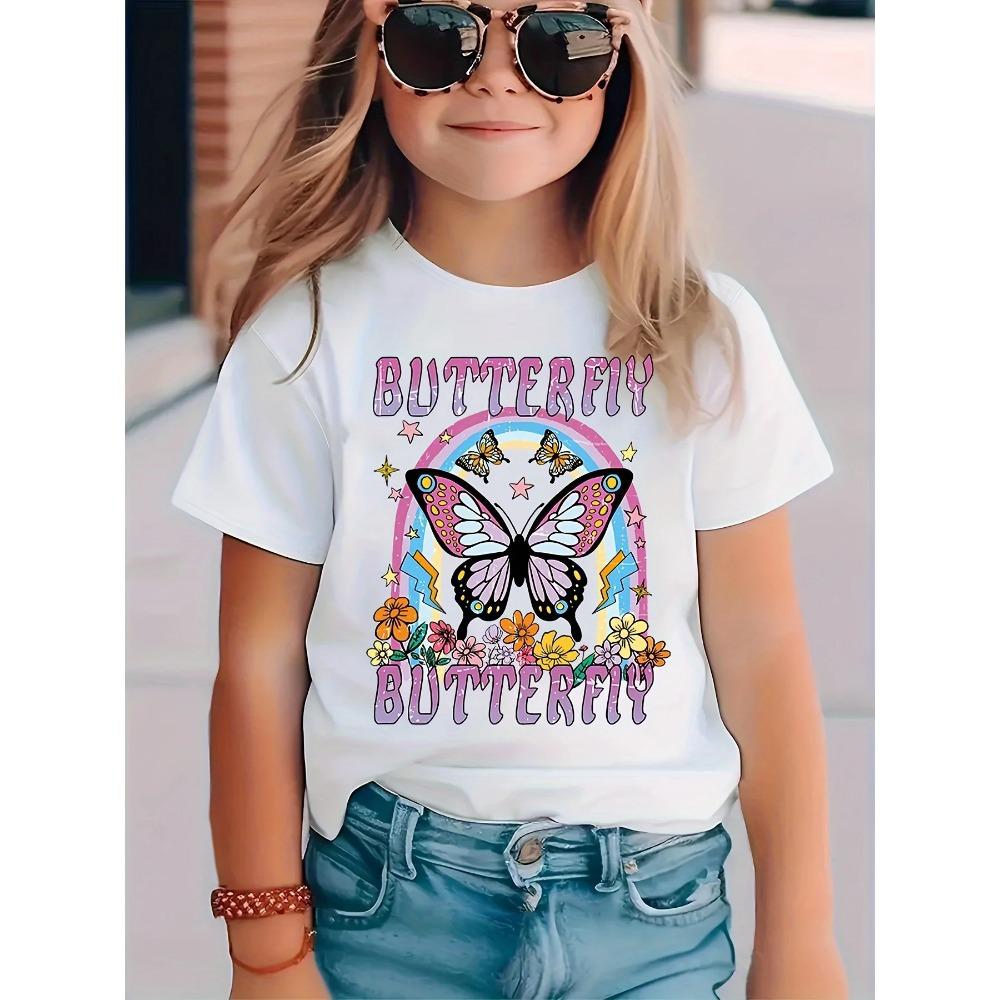 Children's Clothing Summer T-shirt Cat Print Top Casual Short Sleeved T-shirt Fashionable Girl T-shirt Round Neck Children's Clothing