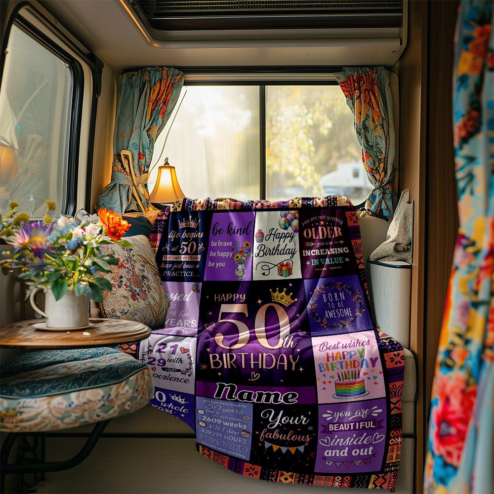 Happy 50Th Birthday Personalized Blanket Customize Your Name Ultrasoft Perfect For Picnics Outdoor Travel And Camping Sofa Office For All Occasions