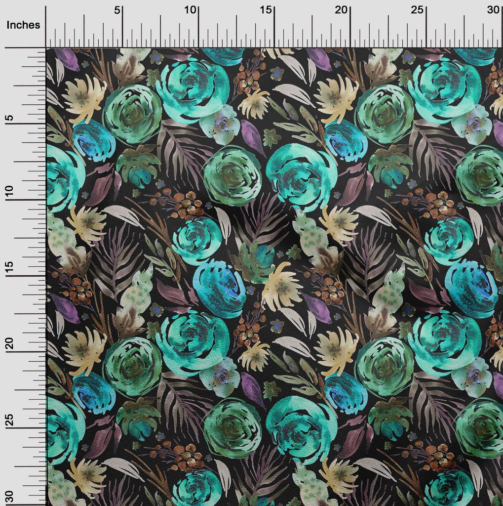 oneOone Baumwolle Flex Mittelblau Stoff Blumen Kleidermaterial Stoffdruckstoff Meterware 40 Zoll